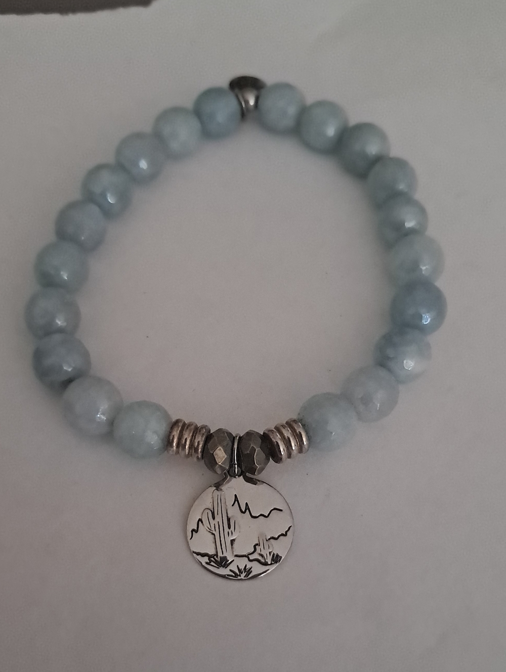 Authentic T. Jazelle Blue Quartzite Cactus Cutout Charm Bracelet